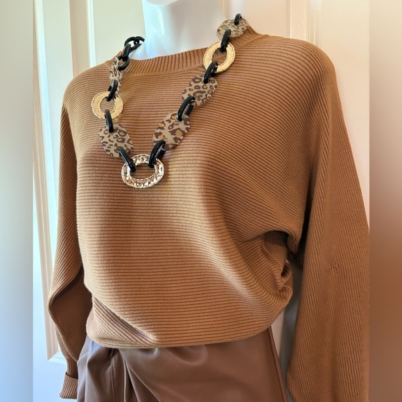 Pink Rose Sweaters - Pink Rose Brown Ribbed Knit Top